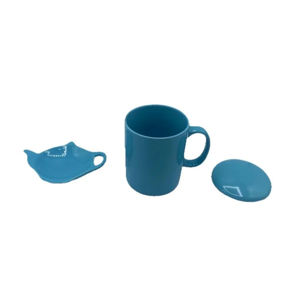 OmniWare Coffee Tea Mug With Lid Teapot Shaped Dish Blue Turquoise Minimalist